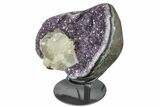 Amethyst Geode Section With Calcite On Metal Stand - Uruguay #171780-3